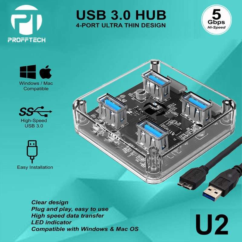 USB Hub 4 Port 3.0 Transp Profftech